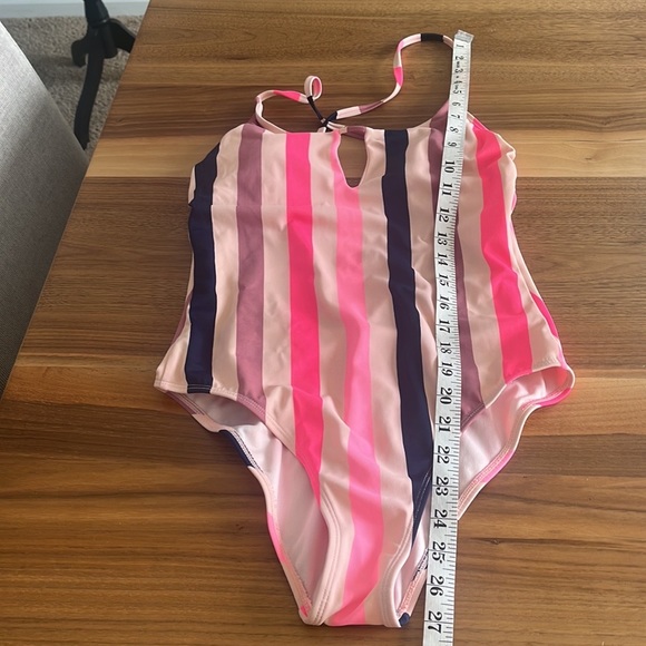 XHILARATION CROSS OPEN BACK ONE PIECE SWIMSUIT PINK STRIPE - Picture 6 of 9